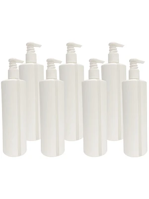 Pack Refillable 16 Oz White HDPE Plastic Pump Dispenser Bottles Viewstrip