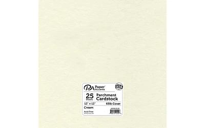 PA Paper Accents Parchment Cardstock 12" x 12" Cream, 65lb colored cardstock paper for card making, scrapbooking, printing, quilling and crafts, 25 piece pack
