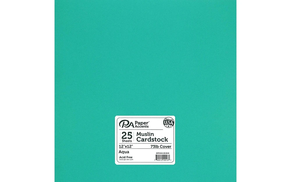 PA Paper Accents Textured Cardstock 12" x 12" Aqua, 73lb colored cardstock paper for card making, scrapbooking, printing, quilling and crafts, 25 piece pack