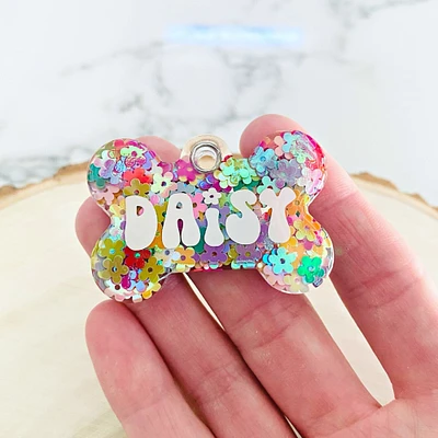 Retro Daisy Dog Tag Iridescent Flower Pet Tag Groovy Flowers Dog Name Tag Custom Resin Dog Tag Pet ID Tag Pet Name Tag