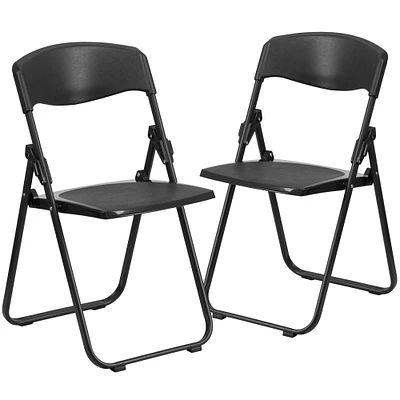 Emma and Oliver 2 Pack Commercial Event Plastic Folding Chair with Ganging Brackets
