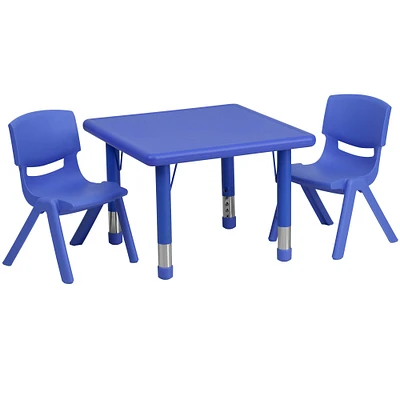 Emma and Oliver 24" Square Plastic Height Adjustable Activity Table Set with 2 Chairs