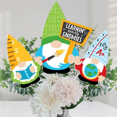 Big Dot of Happiness School Gnomes - Teacher and Classroom Decorations Centerpiece Sticks - Table Toppers - Set of 15