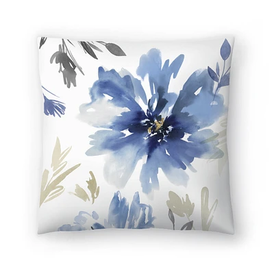 Indigo Version Floral Throw Pillow by Pi Creative Art