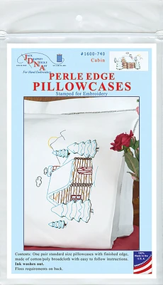 Jack Dempsey Stamped Pillowcases W/White Perle Edge 2/Pkg-Cabin
