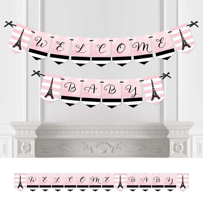 Big Dot of Happiness Paris, Ooh La La - Baby Shower Bunting Banner - Eiffel Tower Party Decorations - Welcome Baby