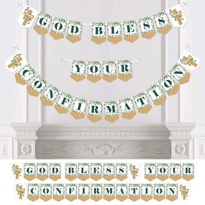 Big Dot of Happiness Confirmation Elegant Cross - Religious Party Bunting Banner - Party Decorations - God Bless Your Confirmation