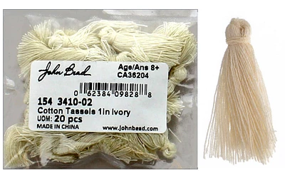 John Bead Tassel 1" Cotton 20pc Ivory
