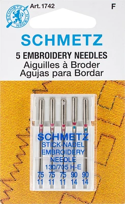Schmetz Embroidery Machine Needles-Sizes 11/75 (3) & 14/90 (2)