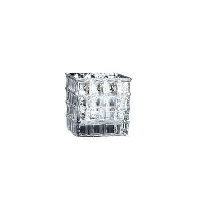 CC Home Furnishings 4" Silver Square Glass Block Tea Light Candle Holder