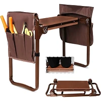SKUSHOPS Heavy Duty Garden Kneeler and Seat Stool Garden Folding Bench with with 2 Tool Pouches EVA Foam Kneeling Pad Brown