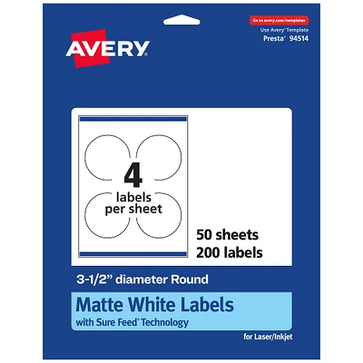 Avery Matte White Round Labels, 3.5" diameter
