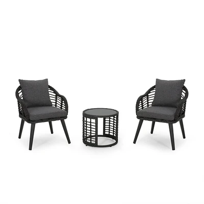 GDF Studio Cassie Outdoor Modern Boho 2 Seater Wicker Chat Set with Side Table