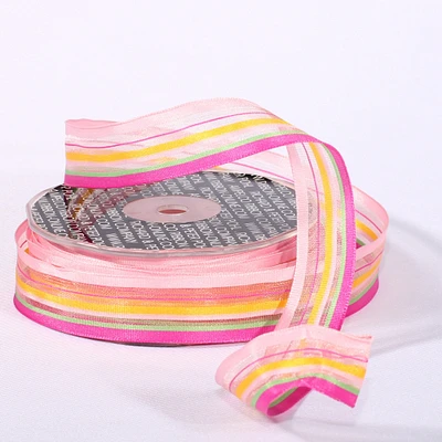 The Ribbon People Pink and Orange Stripe Wired Craft Ribbon 0.75" x 108 Yards