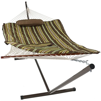 Sunnydaze 2-Person Rope Hammock with Steel Stand and Pad/Pillow - Desert by
