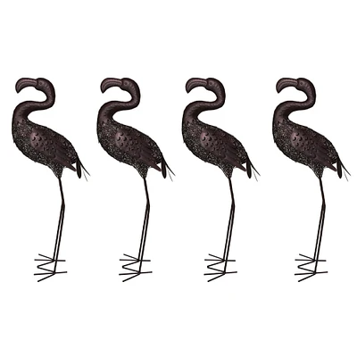 Outdoor Living and Style Set of 4 Brown Solar LED Lighted Flamingo Outdoor Garden Statues 35”