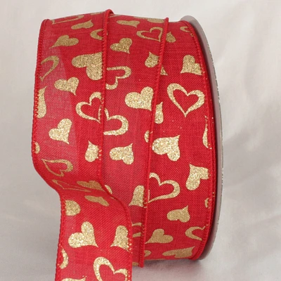 The Ribbon People Red and Gold Valentine Day Wired Craft Ribbon 1.5" x 40 Yards