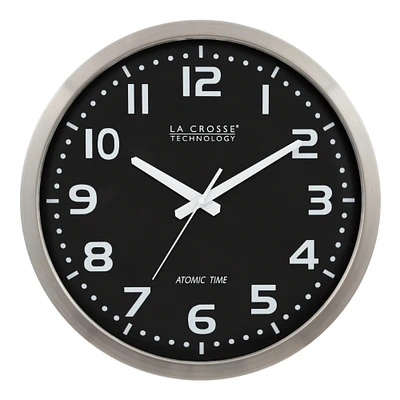 La Crosse Technology 16” Black and Silver Metal Atomic Analog Wall Clock