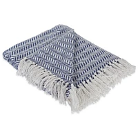 Contemporary Home Living 60" Blue and White Chevron Rectangular Cotton Throw