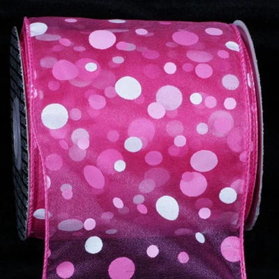 The Ribbon People Pink and White Tuffts Polka Dot Wired Craft Ribbon 4" x 20 Yards