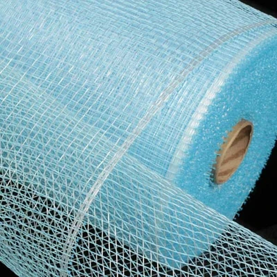 The Ribbon People Light Blue and Silver Decorating Mesh Craft Ribbon 6.5" x 80 Yards