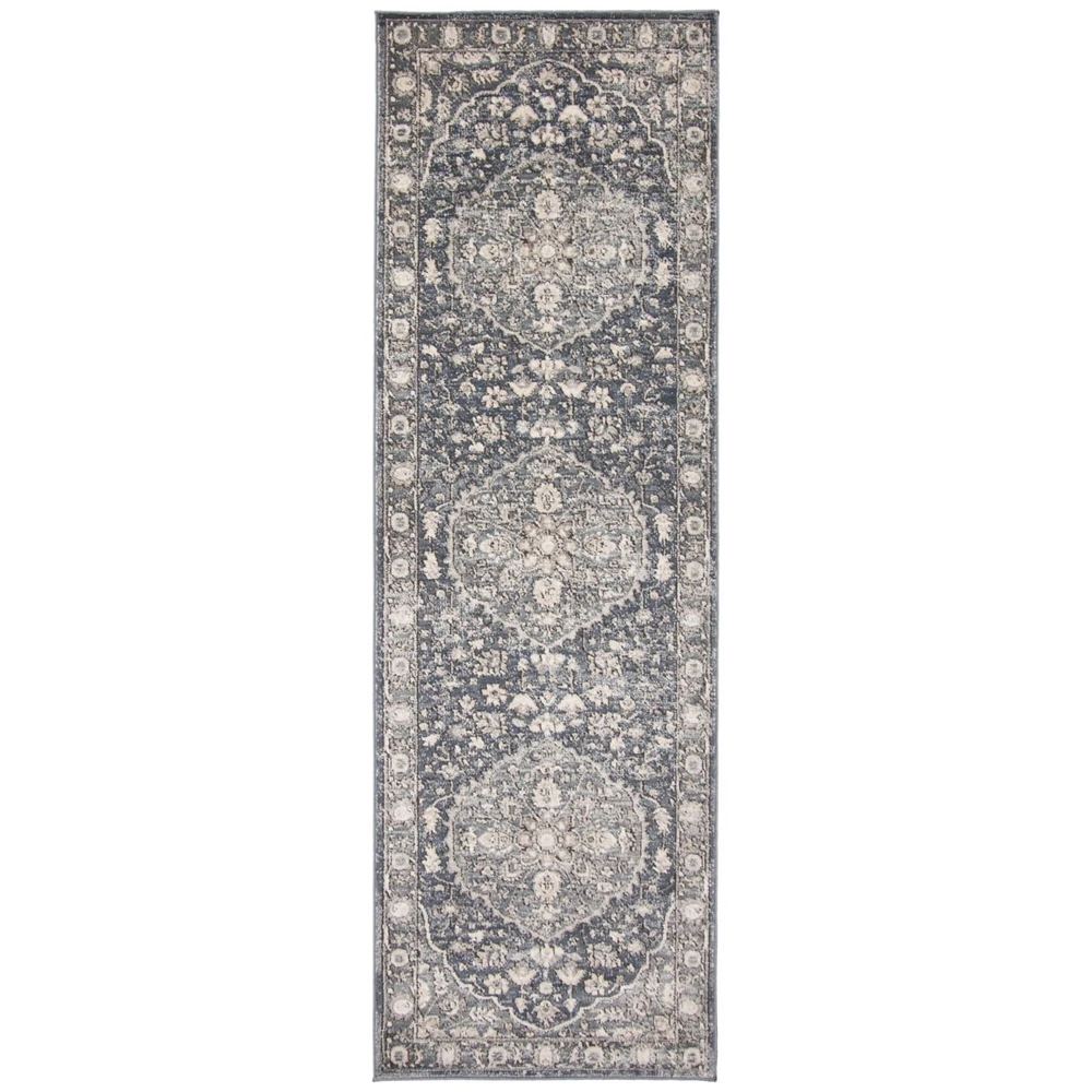 Chaudhary Living 2.5' x 8' Blue and Gray Medallion Vintage Rectangular Rug Runner