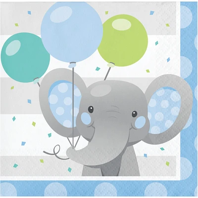 Party Central Club Pack of 192 Blue and Gray Boy Enchant Elephant 2-Ply Beverage Napkins