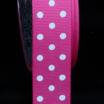 The Ribbon People Fuchsia Pink and White Polka Dotted Grosgrain Craft Ribbon 1" x 88 Yards