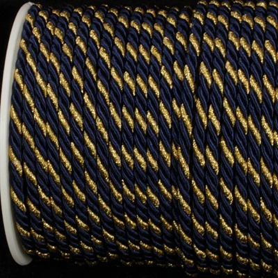 The Ribbon People Navy Blue and Gold Braided Cording Wired Craft Ribbon 0.25" x 55 Yards