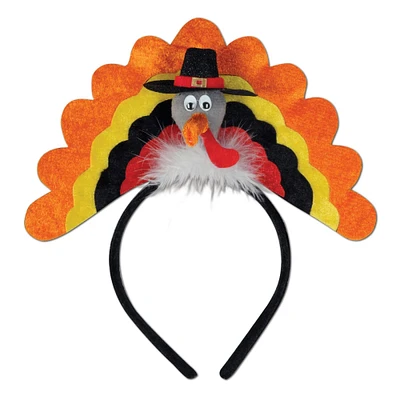 Beistle Club Pack of 12 Orange and White Thanksgiving Turkey Headband Costume Accessories - One Size