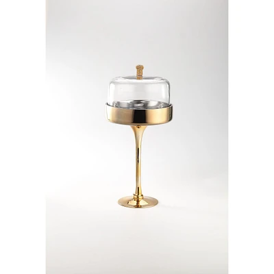 CC Home Furnishings 16" Clear and Gold Glass Cloche Dome Decoration