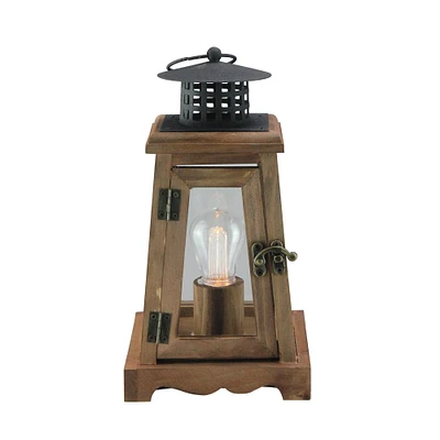 Gerson 10" Brown and Black LED Lighted Trapezoid Hanging Indoor Lantern