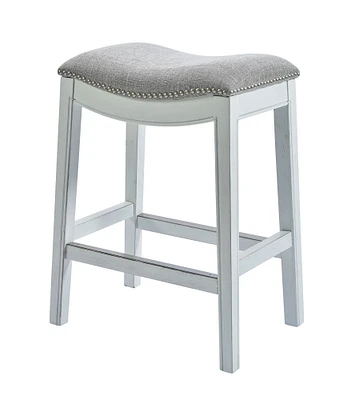 Contemporary Home Living 26" White and Gray Sturdy Upholstered Bar Height Stool