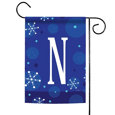 Toland Home Garden Blue and White Christmas Snowflakes Monogram N Outdoor Garden Flag 18" x 12.5"