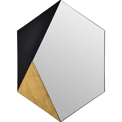 Signature Home Collection 40" Black and Antique Gold Leaf Finished Glass Unframed Hexagon Wall Mirror