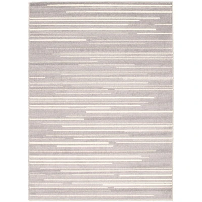 Chaudhary Living 4' x 5.5' Gray and Cream Striped Rectangular Area Throw Rug