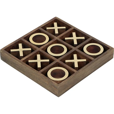 Signature Home Collection 10" Brown Square Mango Wood Tic Tac Toe Board Game