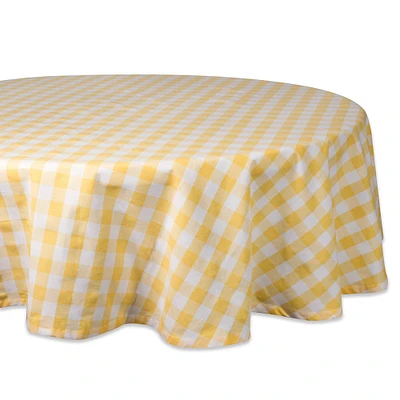 Contemporary Home Living 70" Yellow and White Checkered Round Tablecloth