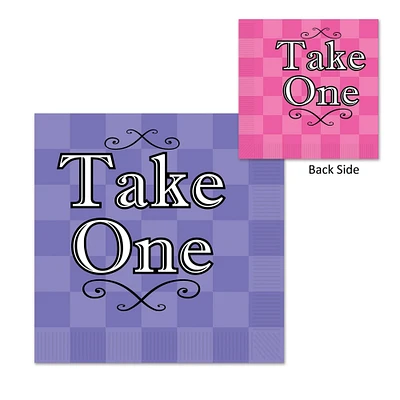 Party Central Club Pack of 192 Pink and Purple "Take One" Checkered Disposable Luncheon Party Napkins 6.75"