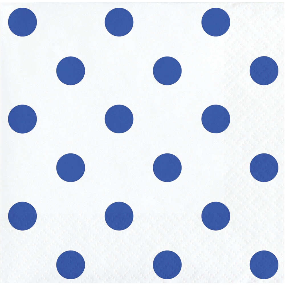 Party Central Club Pack of 192 Cobalt Blue and White 2-Ply Polka Dots Beverage Napkins 5"