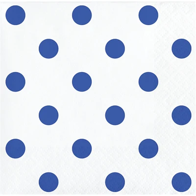 Party Central Club Pack of 192 Cobalt Blue and White 2-Ply Polka Dots Beverage Napkins 5"