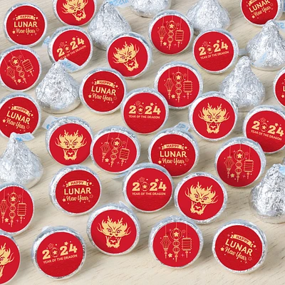 Big Dot of Happiness Lunar New Year - 2024 Year of the Dragon Small Round Candy Stickers - Party Favor Labels - 324 Count