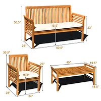 Costway 8 PCS Outdoor Acacia Wood Sofa Furniture Set Cushioned Chair Coffee Table Garden