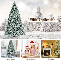 Costway 8ft Pre-lit Snow Flocked Hinged Christmas Tree w/1502 Tips & Metal Stand