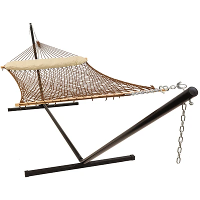 Sunnydaze 2-Person Polyester Rope Hammock with Steel Stand - Brown by