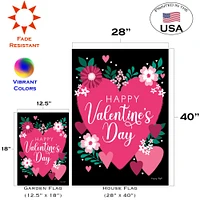 Valentines Flower Hearts Decorative Valentine's Day Double Sided Flag