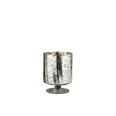 CC Home Furnishings 6.5” Metallic Silver Cylinder Hurricane Glass Pillar Candle Holder
