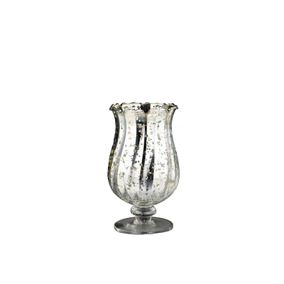 CC Home Furnishings 8.5” Metallic Silver Hurricane Glass Candle Holder