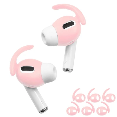 Insten 3 Pairs Ear Hooks Compatible with AirPods Pro 2019 Earbuds, Anti-Lost EarHooks Accessories, Comfortable Soft Silicone Covers, with Storage Box (Not Fit in Charging Case) Pink