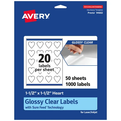 Avery Glossy Clear Heart Labels with Sure Feed, 1.5" x 1.5"